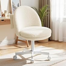 GTPLAYER Velvet Tall Office Chair with Wheels Vanity Chairs with Back, Versatile Height Use: Office to Bar Stools Small Ergonomic Comfy Armlees Computer Desk Chair with Bow Lumbar Pillow for Gift