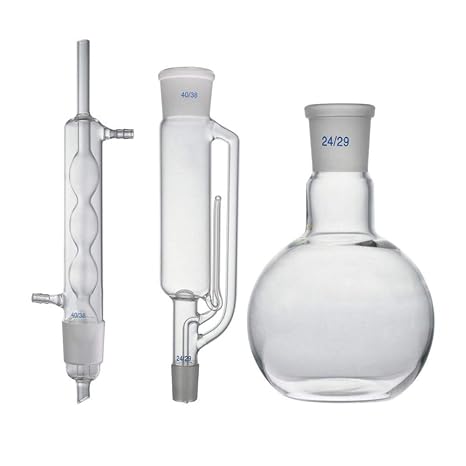 MXBAOHENG 500ML Soxhlet Extractor 50/42 24/29 Soxhlet Extraction Apparatus Set Include Allihn Condenser, 150ml Flat Bottomed Single-Mouth Flask, Extraction Tube