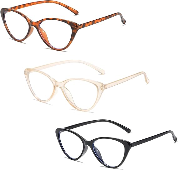 3 Pieces Blue Light Blocking Glasses - Clear Fashion Cat Eye Screen Glasses for Computer, Reading, Anti Glare, Migraine Relief - Blue Light Filter for Women Men