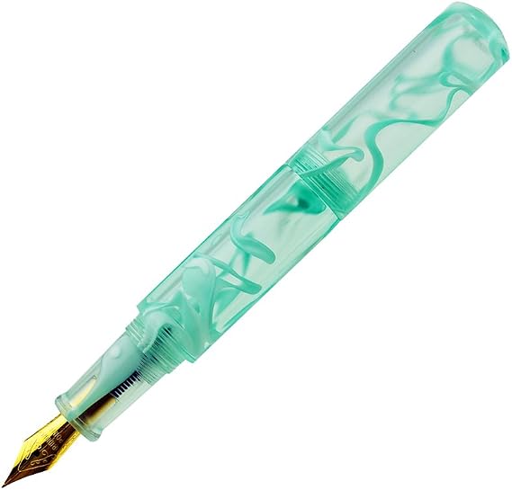 erofa MAJOHN Wancai Mini Fountain Pen Ink Transparent Pocket-Size Travel Short Pen Fine Nib 0.5mm Writing Gift Pen with 6 PCS Black ink Cartridges - Mint Green Pattern