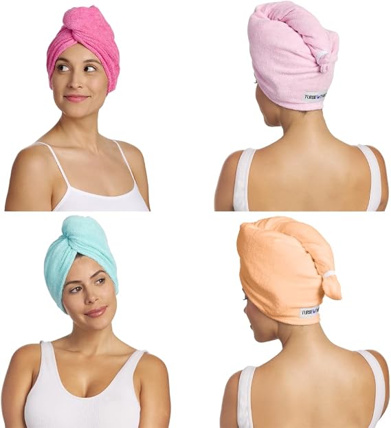 Turbie Twist Microfiber Hair Towel Wrap - The Original Quick Dry, Anti-Frizz Turban Towel for Thick, Long, and Curly Hair - Bathroom Essential for Women, Men, and Kids - Dark Pink, Light Pink, Bermuda