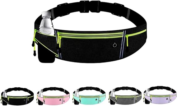 Slim Running Belt Fanny Packs for Women Men, Water Resistant Gym Bag with Reflective Strip and Water Bottle,Waist Pack for Hiking Running Walking Sport,Travel Essentials,Gifts for Women Men (Black)