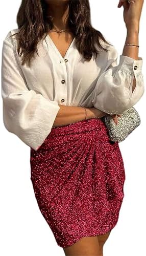 Lentta Womens Sequin Skirt Sparkle Stretchy Tie-up Mini Dress Night Out Party