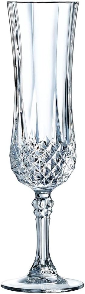 Cristal D'arques Éclat Paris - Longchamp Collection - 6 Kwarx Flutes, 14 cl - Brilliance, Complete Transparency and High Durability - Iconic Diamond-Tipped Moldings - Made in France