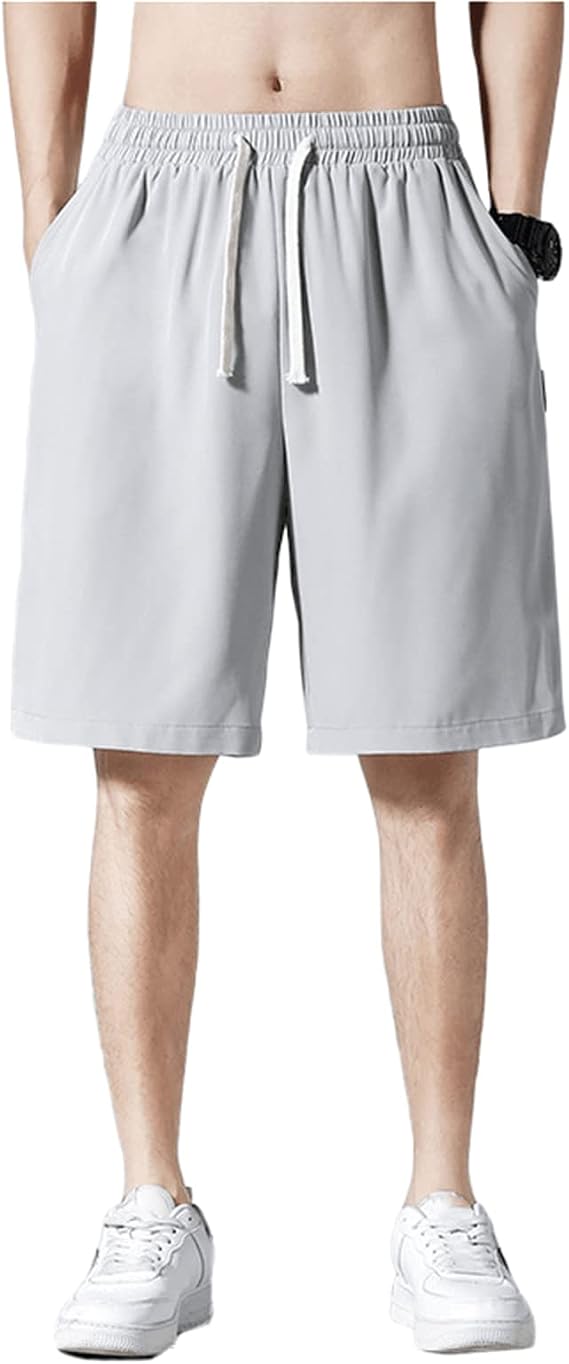 Men Gym Workout Casual Shorts Basketball Fashion Outdoor Preppy Board Elastic Waistband Quick Dry Loose Shorts (Light Gray,XL)