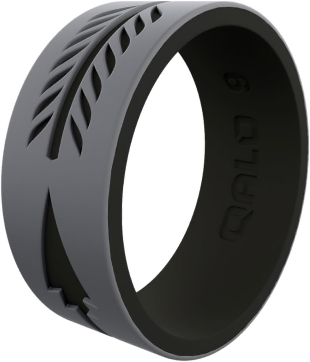 QALO Mens Silicone Wedding Band - 9mm Wide x 2mm Thick - Step Edge, Hexagonal & Engraved Mens Silicone Wedding Ring - Breathable Comfort Fit Rubber Rings Men - Durable Engagement Rings for Him