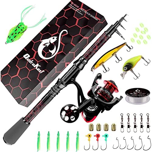 Fishing Rod and Reel Combos, Unique Design with X-Warping Painting, Carbon Fiber Telescopic Fishing Rod with Reel Combo Kit with Tackle Box, Best Gift for Fishing Beginner and Angler