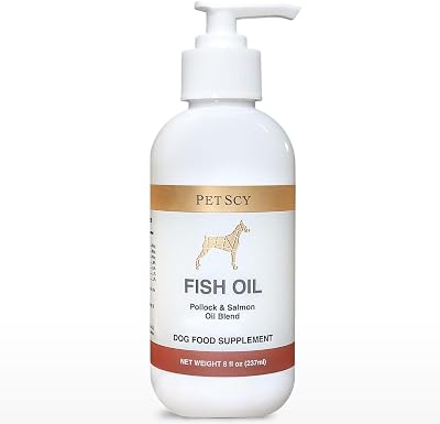 PetScy Omega-3 Fish Oil for Dogs Supports Healthy Skin, Shiny Coat & Joint Mobility | Pure Wild-Caught Fish Oil with EPA & DHA | Natural Dog Supplement for All Breeds & Sizes 8 fl oz