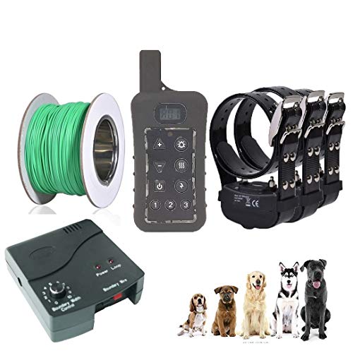 Underground Electric Dog Fence & 1200Yards Remote Dog Training Shock Collar Combo, Waterproof, Rechargeable Receiver Collars for MediumLarge Dogs 3 Dogs Training Set