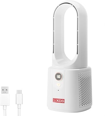 XDS Desk Fan Bladeless, 12.8 Inch Office Fan Small, Quiet, 6 Speed Adjustment, Voice Control, Easy to Clean, Desk Fans Small Quiet, Ideal for Office, Living Room, Bedroom Smart White