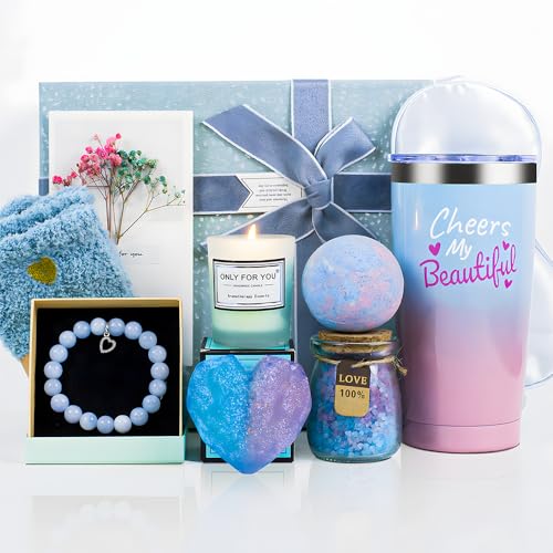 Gift Sets,Get Well Soon Gifts for Women,Relaxing Spa Gift Basket Set,Birthday Gifts for Women,Gift Basket Set for Mom Sister Best Friend Teacher Nurse Cowoker,Blue and Pink Gift Basket