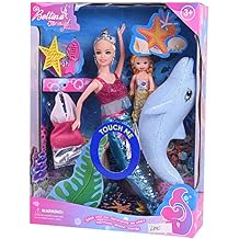 Reversing the Sequins Mermaid Princess Doll Playset - Color Changing, 12" Dress Up Doll & 3" Dolphin, Gift Set for Girls Aged 3+
