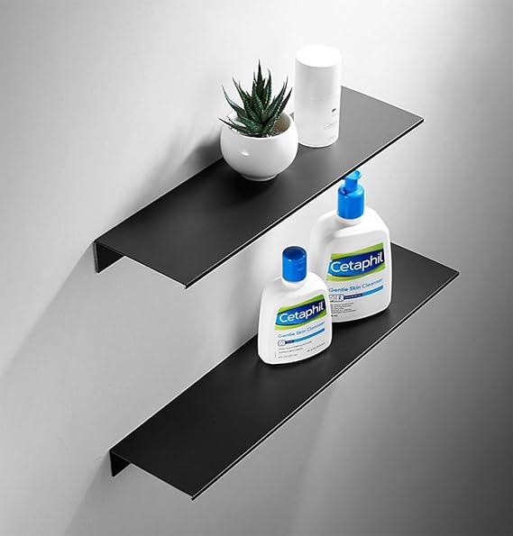 Black Metal Wall Mounted Floating Shelves Ledge,Space Saving Rustproof Aluminum Bathroom Shelf Wall Mount Shelving Extra Strong Floating Shelves Storage Rack(50CM)