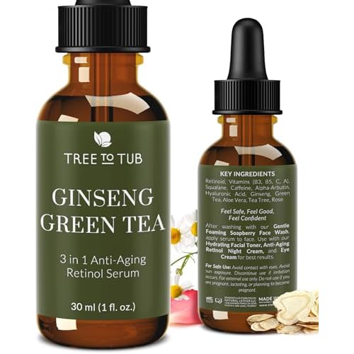 Tree To Tub Anti Aging Retinol, Vitamin C, Hyaluronic Acid Serum for Face & Wrinkles - Hydrating Facial Serum for Dry & Sensitive Skin, Night Serum for Women & Men wVitamin A, E, Glycolic Acid