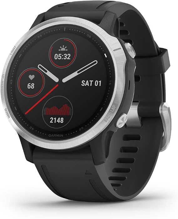 Garmin Fenix 6S, Premium Multisport GPS Watch, Smaller-Sized, Heat and Altitude Adjusted V02 Max, Pulse Ox Sensors and Training Load Focus, Silver with Black Band