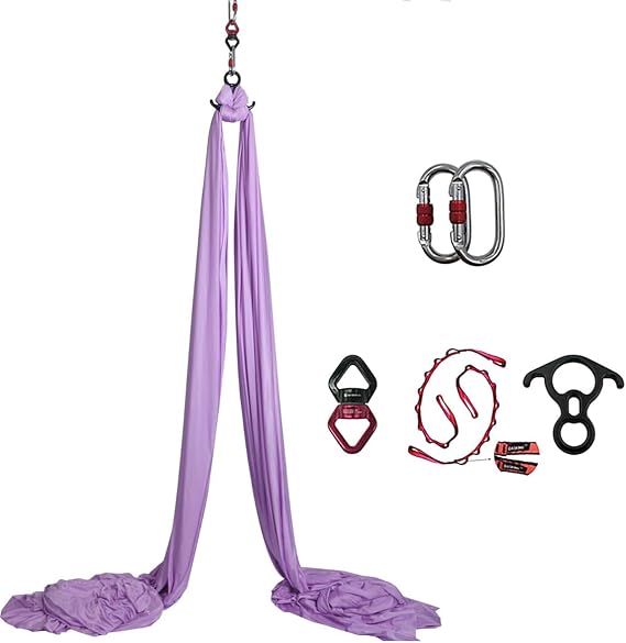 Durable Aerial Silks Starter Kit with 11-Yard Yoga Hammock & Hardware | Aerial Swing for Acrobatic Flying Yoga & All Levels, Aerial Rigging Point up to 14ft, Durable, Safe