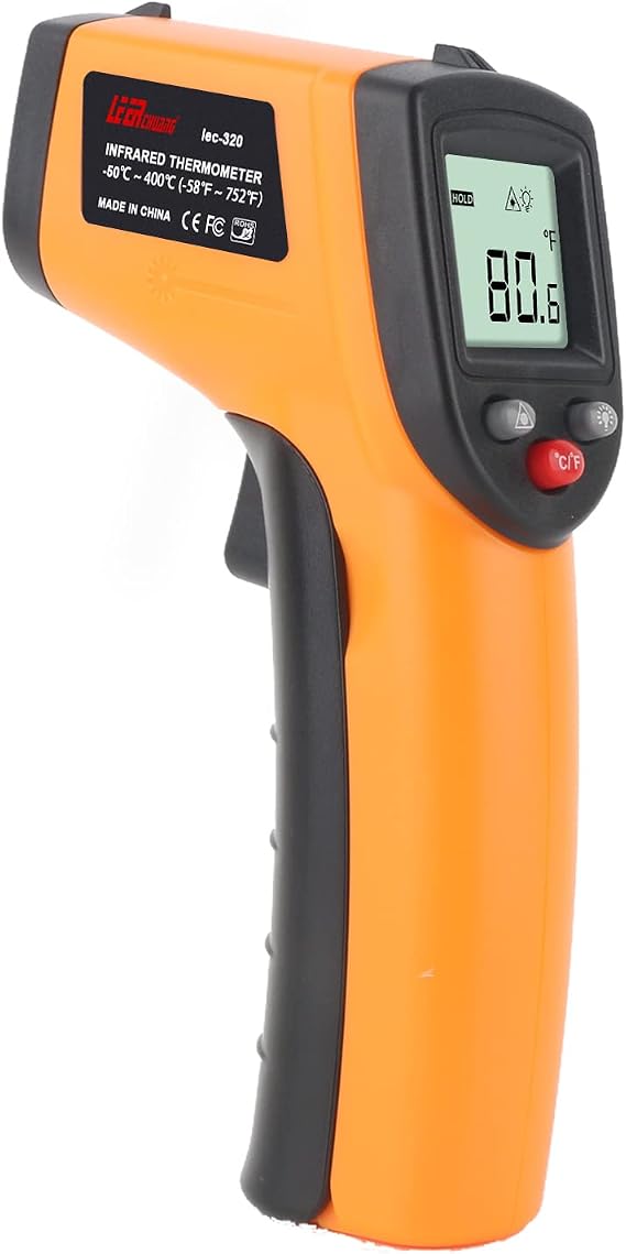 Infrared Thermometer -58F ~ 752F (Not for Human), LEERCHUANG Laser Temperature Gun for Pizza Oven, Non-Contact Laser Thermometer Gun with Adjustable Emissivity for Cooking/BBQ/Freezer