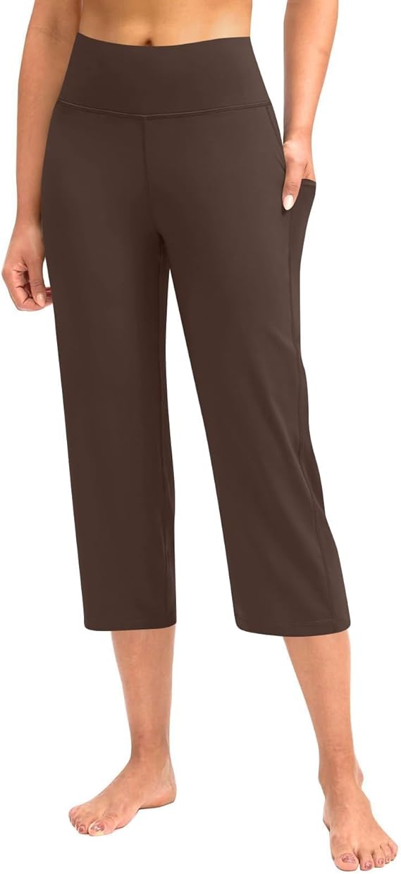 PIFAME Capri Yoga Pants Womens Slacks Stretch Capris Wide Leg Running Pants Summer Pants 2025 Pull On Pants with Pocket
