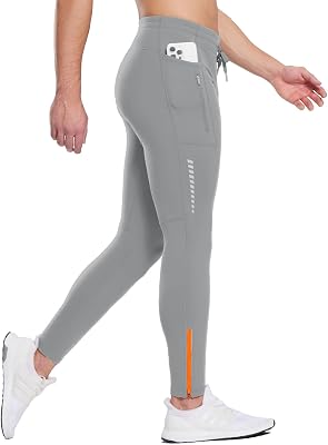 baleaf Mens Thermal Running Tights Fleece Compression Leggings Winter Pants Zipper Pockets Cycling Gear Cold Weather