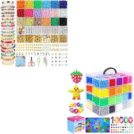 Redtwo 5100 Clay Beads and 10000 Pcs Pony Beads for Bracelet Making Kit with Charms Gifts for Teen Girls Crafts for Girls Ages 8-12