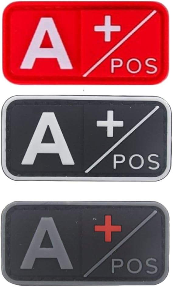 3 PCS Blood Type Patch Kit Positive, Tactical Type Positive 3D PVC Rubber Fastener Patch, 2 X 1 Inch Size (A)