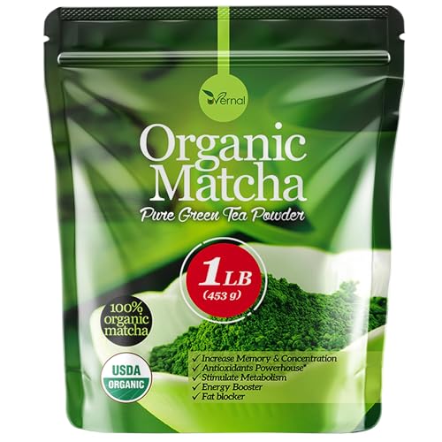 Organic Matcha Green Tea Powder 1 Lb - 100% Pure Matcha for Smoothies Latte and Baking - Easy to Mix - Kosher Pareve