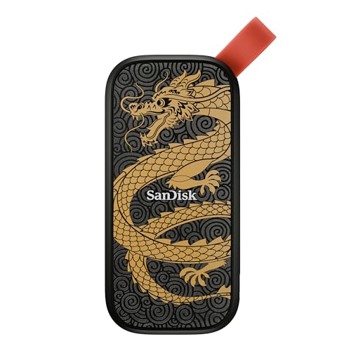 SANDISK 1TB Portable SSD, Dragon Edition - Up to 800MBs, USB-C, USB 3.2 Gen 2, Updated Firmware - External Solid State Drive - SDSSDE30-1T00-GD25