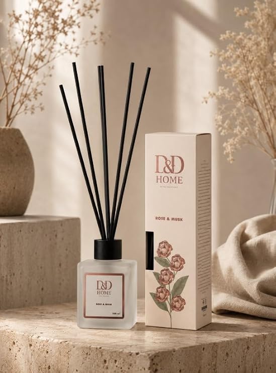 D&D Home Reed Diffuser, 3.4 fl oz Scented Diffuser with Reed Sticks, Long Lasting Fragrance for Home, Office, Bathroom & Bedroom