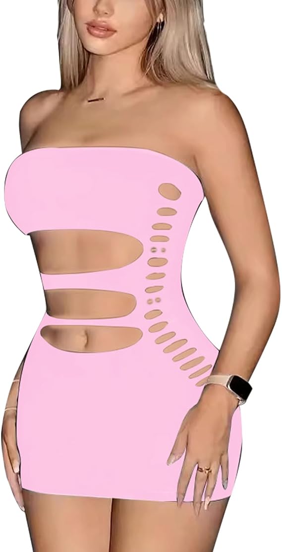 Sleeveless Strapless Sexy Dresses for Women Tube Bodycon Cut Out Dress Badydoll Dresses Lingerie Dress Clubwear