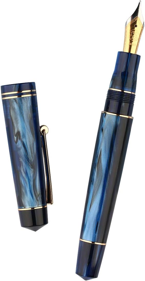 Lanxivi M800 Blue Acrylic Fountain Pen, Germany Bock Fine Nib with Converter and Pen Case Set