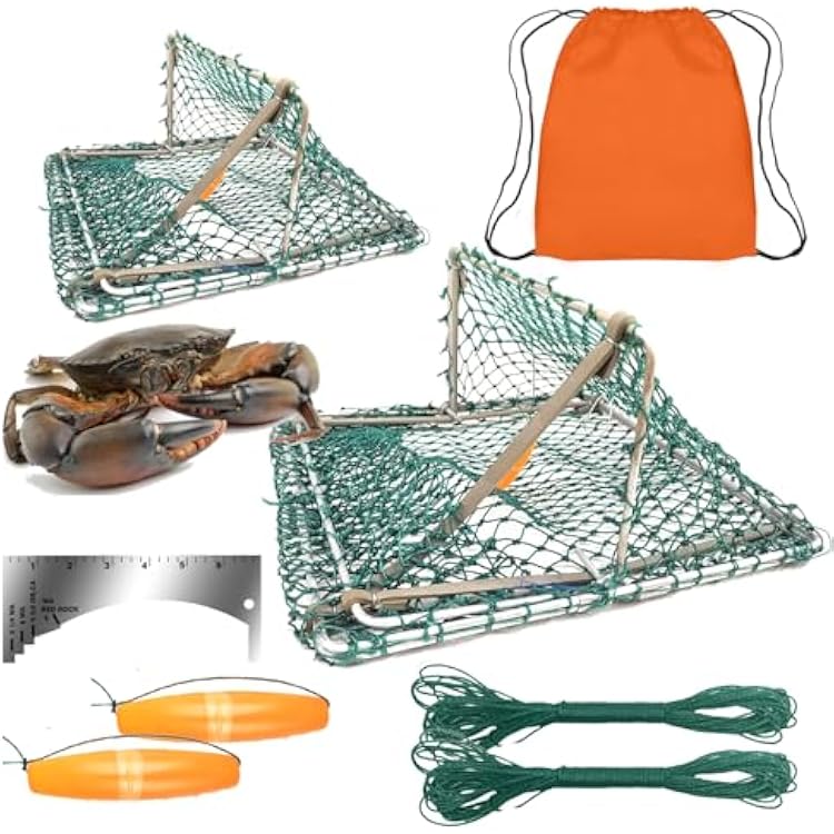 Foldable Crab Trap & Collapsible Cage Portable, Durable Fishing Gear for Dungeness, Rock, and Blue Crabs, for Efficient Crabbing Adventures. 2 Sets