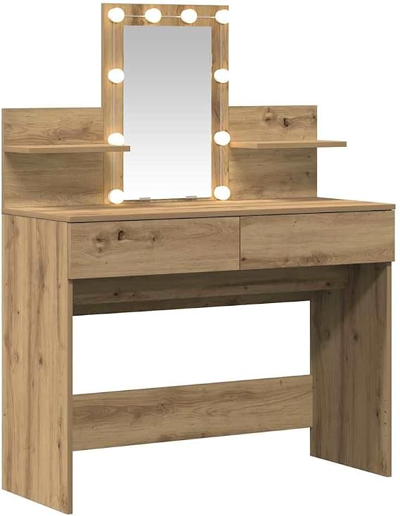Modern Dressing Table Artisan Oak 100x40x130 cm Engineered Wood with Mirror Lights and Drawers