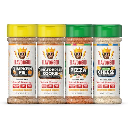 Holiday Combo Pack of 4, Herb, Spices, Toppers and Seasoning Gift Set - Pumpkin Spice, Gingerbread Cookie, Pizza & Cheese - Premium All Natural & Healthy Spice Blend - Flavor God Seasonings