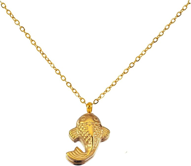 Dainty 3D Fish Necklace Gold Koi Fish Necklace Pendant Stainless Steel Fish Necklace for Women Men Summer Beach Vacation Lucky Jewelry Gifts