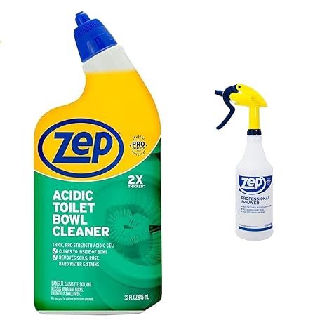 Zep Acidic Toilet Bowl Cleaner 32 Oz Professional Sprayer Bottle 32 ounces - Up to 30 Foot Spray, Adjustable Nozzle Bundle