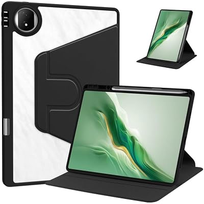 Huawei Honor Magic Pad 2 12.3 inch rotating case with pencil holder, 360 degree rotating protection stand smart tablet slim hard shell folio cover, clear back black with automatic wakesleep function