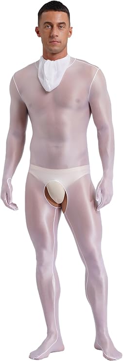Vxuxlje Men's See Through Zentai Bodysuits Ultrathin Stretchy Open Cortch Bodystockings Unitards