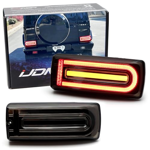 iJDMTOY Black-Out Smoked Lens Low Profile All-New 2019 G-Class Deisgn Full LED Sequential Blink Tail Lights Compatible With 1999-18 Mercedes W463 G-Class G500 G550 G55 G63 AMG