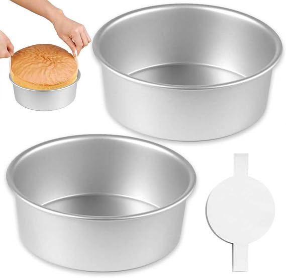 8 Inch Cake Pan,Aluminum Round Layer Cake Baking Pans,No Coating Cake Pans Cake Mold, Mirror Finish Dishwasher Safe Cake Pans Sets for Baking-Set of 2