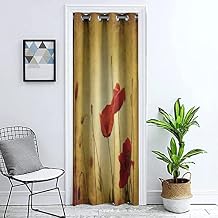 Door Curtain for Doorway Privacy, Bohemian Blackout Doorway Curtain Grommet Window Curtain, Poppies and Flower Buds on Ambient Dark Grunge Retro Print Room Divider Curtain, 1 Panel 42 x 96 inches