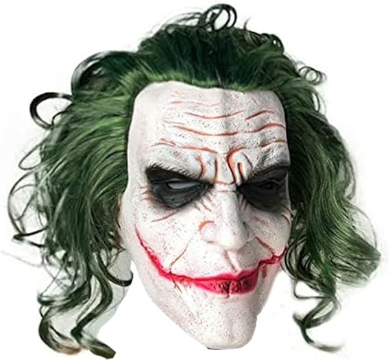 Mltao Latex Mask Costume Cosplay Man Smile Mask with Green Hair Halloween Adult Role Play Costumes Dress Up Garden Yard Party Props