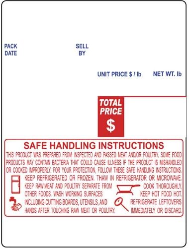Digi/NBI Scale Label with Safe Handling Instructions, UPC, 60mm x 80mm (2.362x3.150 inches), 580 Labels Per Roll Fits Many Printers, Digi and NBI Scales. Made in USA. DL-1265 (24 Rolls)