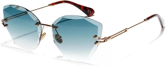 Retro Metal Cat Eye Women Men's Rimless Gradient Sun Glasses Trendy Light Diamond Eyewear Shades Uv400