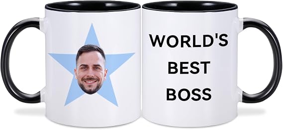 Custom Worlds Best Boss Mug with Picture, Funny Boss Gift Office Coffee Mug | Boss Day Gifts, Christmas Office White Elephant Gifts For Bosses; Microwave & Dishwasher Safe For Coffee, Tea, Office Desks