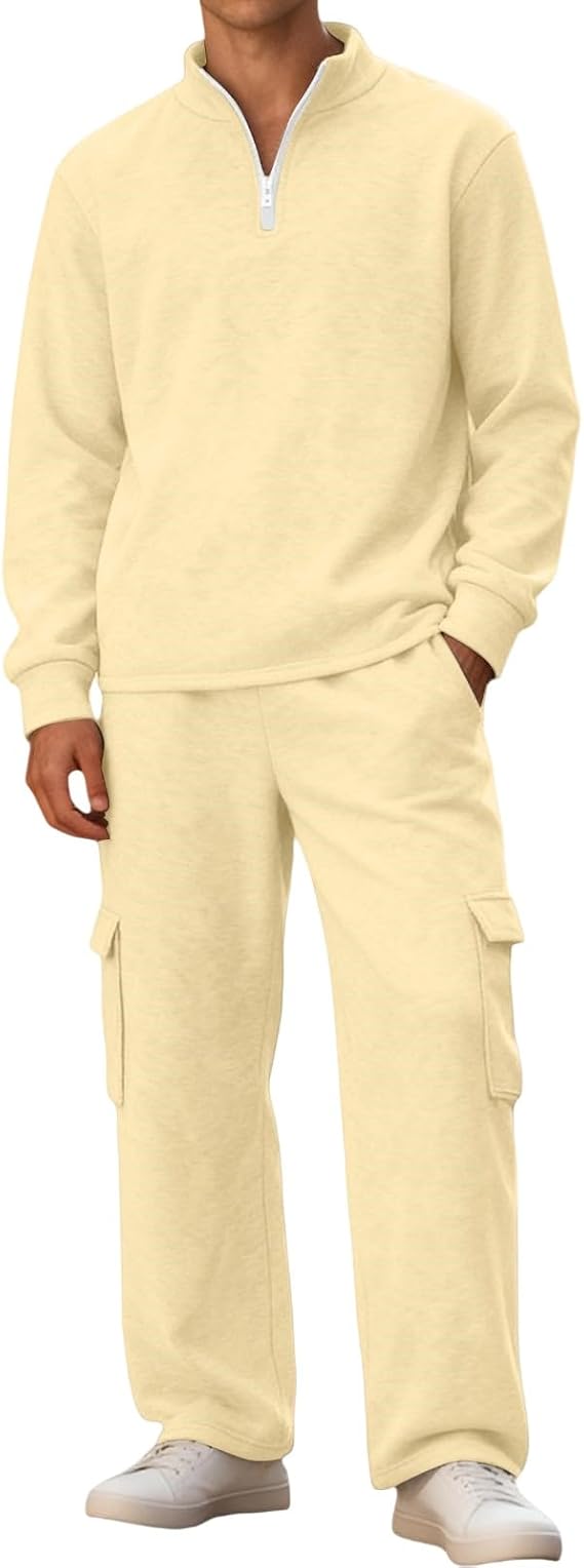 Men Sweatsuits Sets Casual Activewear Track Suits 2 Piece Set Quarter Zip Pullover and Sweatpants Jogging Suits