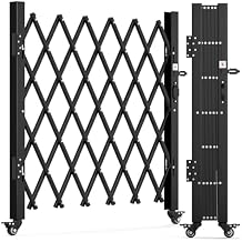 Single Folding Security Gate, 52" H x 74" W Expandable Scissor Accordion Gate with 360 Swivel Casters, Barricade Gate Lockable Steel Retractable Gates for Garage, Warehouse, Doorway & Pool