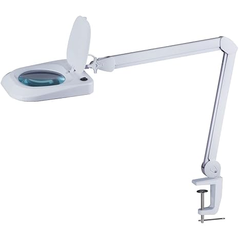 Omano LED Magnifying Lamp (2X Magnifier) Professional Desktop, Reading, Hobby, and Task Use | Adjustable Arm, Bright Daylight Lighting | Clear 6 Diameter Lens