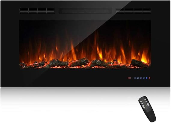 42" Recessed Electric Fireplace Insert, 5 Flame Settings, Log Set or Crystal Options, Temperature Control by Touch Panel & Remote, 750/ 1500W Heater, Black