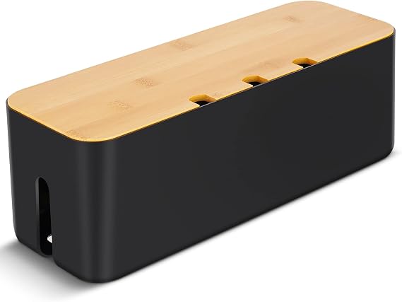 Cable Tidy Box,Large Cables Organised Box, Cord Organizer for Storage Organising Management Desk TV Computer USB Hub Strips Cords Cables Organised Box Black 14.2"x 5.1"x 5.1"