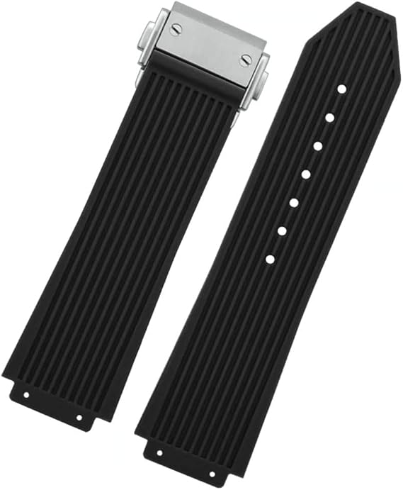 Watch Strap, Hublot Band, Silicone Compatible, Soft Silica Gel, Rubber Strap, Stainless Steel Buckle, Durable, Big Bang, 1.0 x 0.7 inches 25 x 19 mm, Black, Blue, Hublot Replacement Strap
